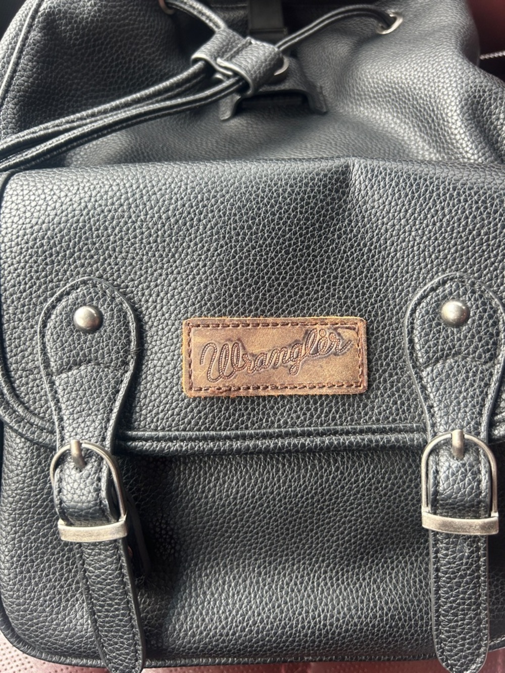Wrangler Black faux Pebbled Leather Backpack with Front Pockets - Picture 2 of 7